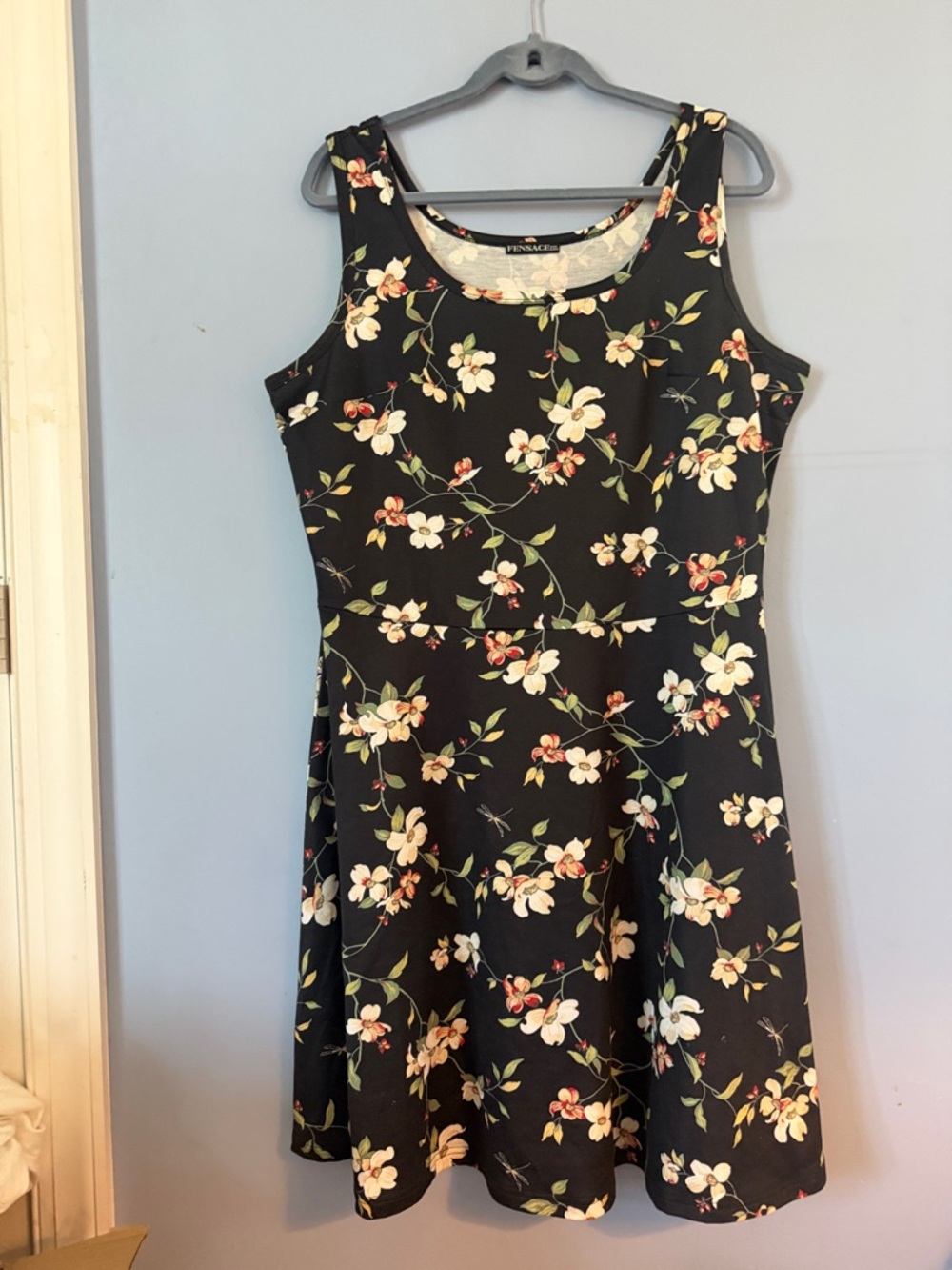 Sleeveless Black Floral Fit & Flare knee length Dress